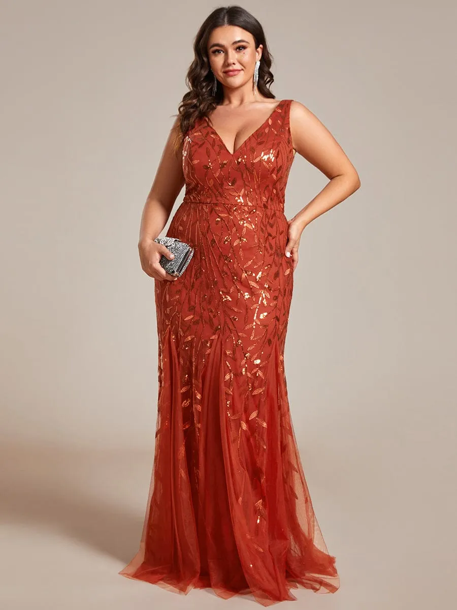 Women's Double V-Neck Fishtail Sequins Evening Dress