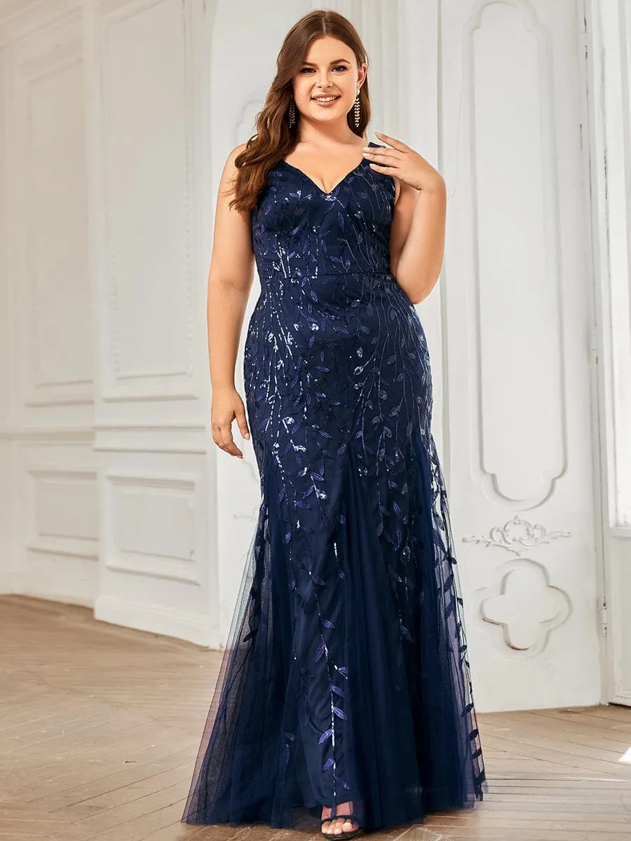 Women's Double V-Neck Fishtail Sequins Evening Dress