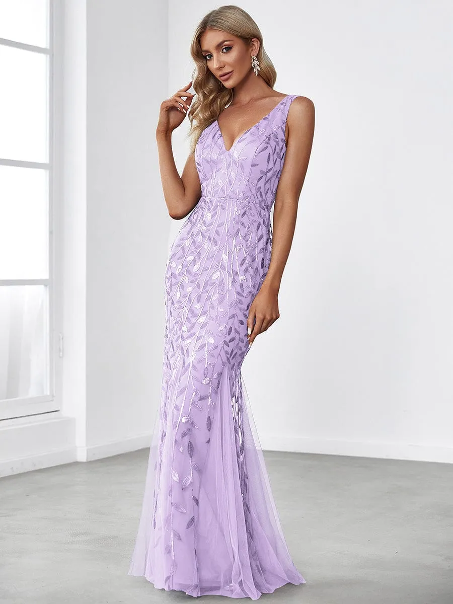 Women's Double V-Neck Fishtail Sequins Evening Dress