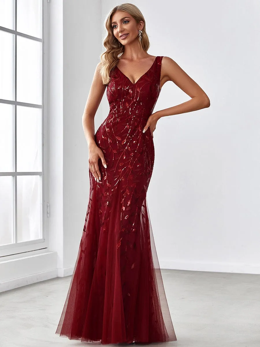 Women's Double V-Neck Fishtail Sequins Evening Dress