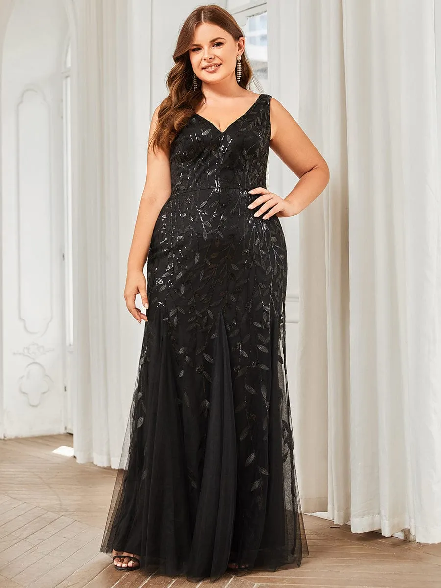 Women's Double V-Neck Fishtail Sequins Evening Dress