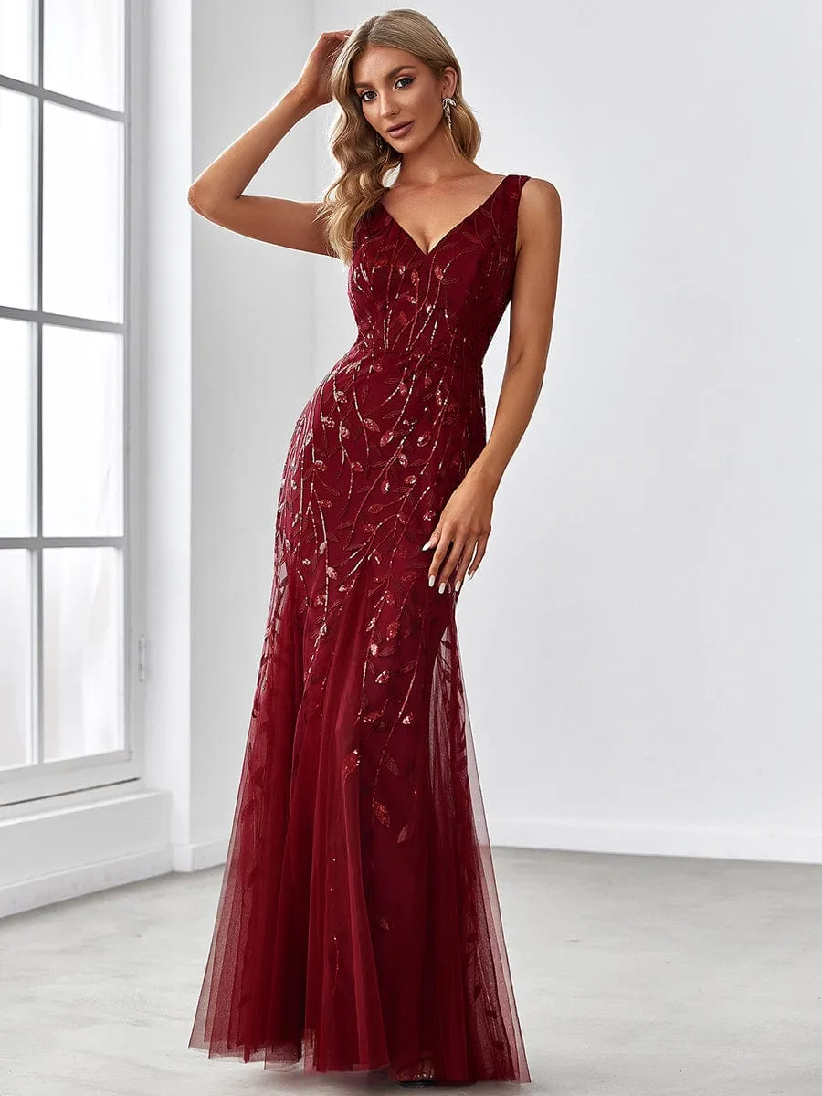 Women's Double V-Neck Fishtail Sequins Evening Dress