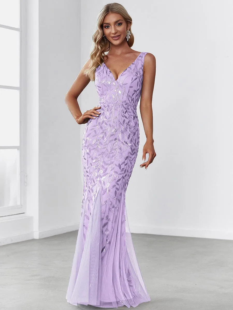 Women's Double V-Neck Fishtail Sequins Evening Dress