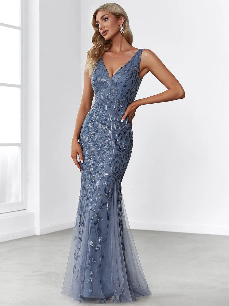 Women's Double V-Neck Fishtail Sequins Evening Dress