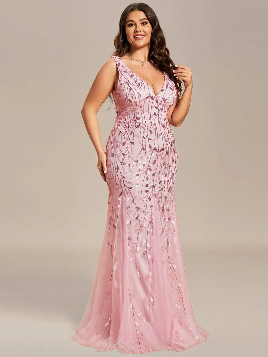 Women's Double V-Neck Fishtail Sequins Evening Dress