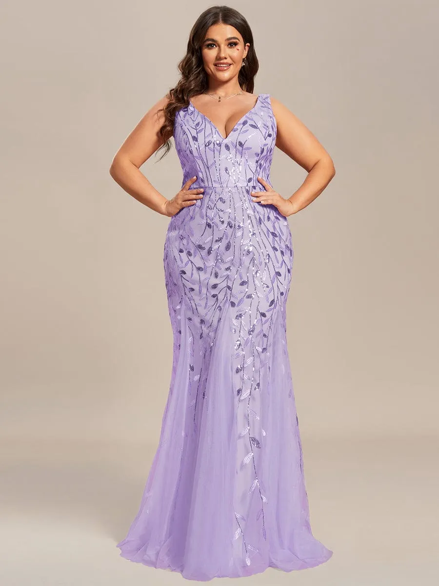 Women's Double V-Neck Fishtail Sequins Evening Dress