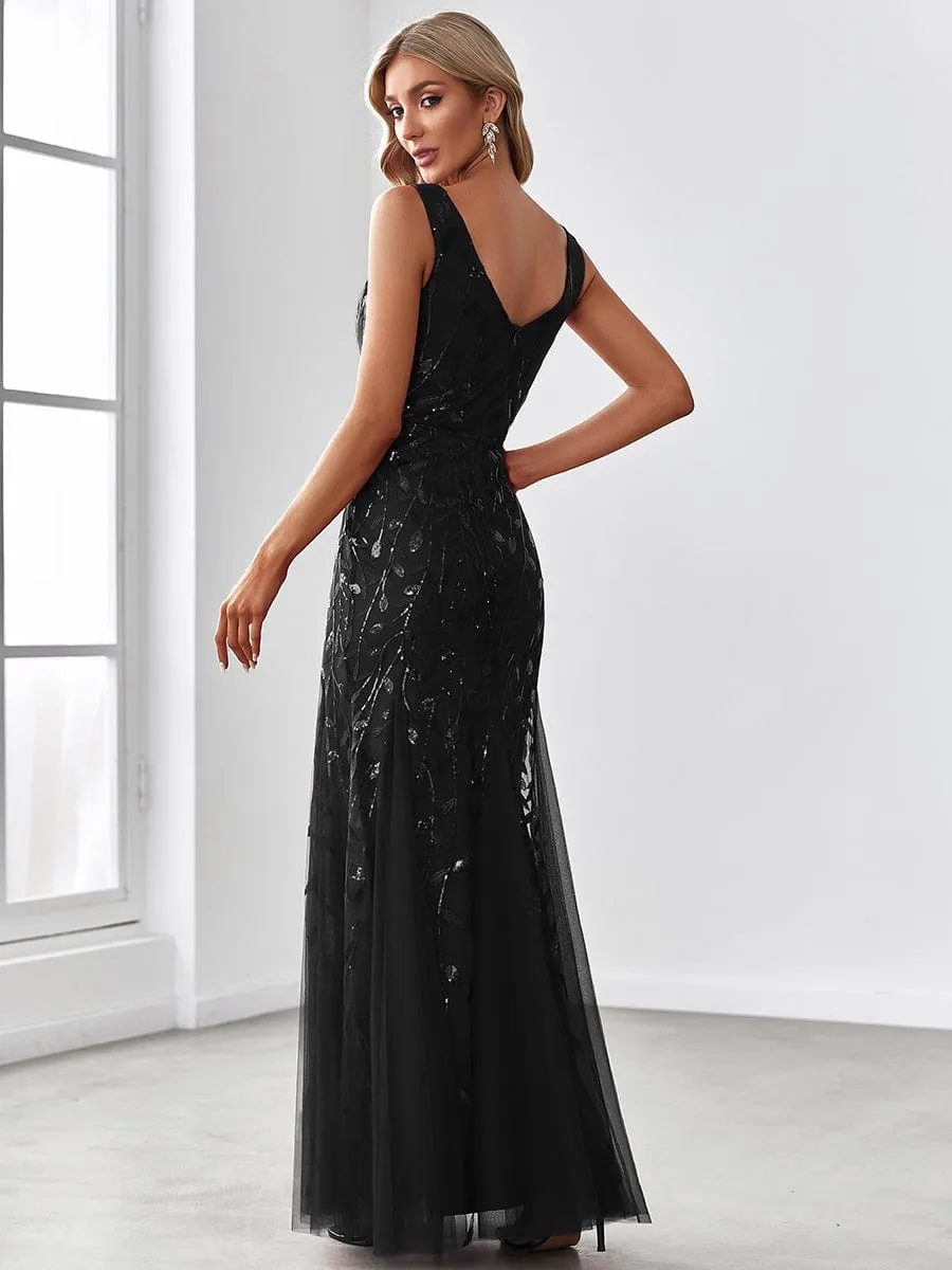 Women's Double V-Neck Fishtail Sequins Evening Dress