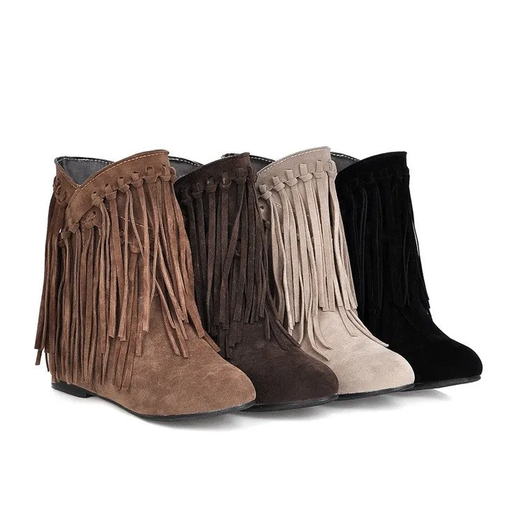 Women's suede flat fringe ankle boots