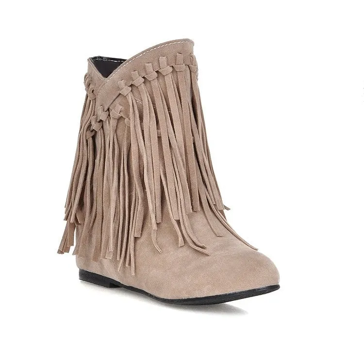 Women's suede flat fringe ankle boots