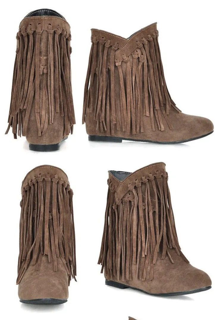 Women's suede flat fringe ankle boots