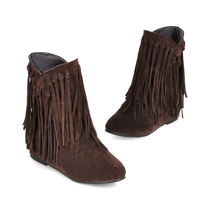 Women's suede flat fringe ankle boots