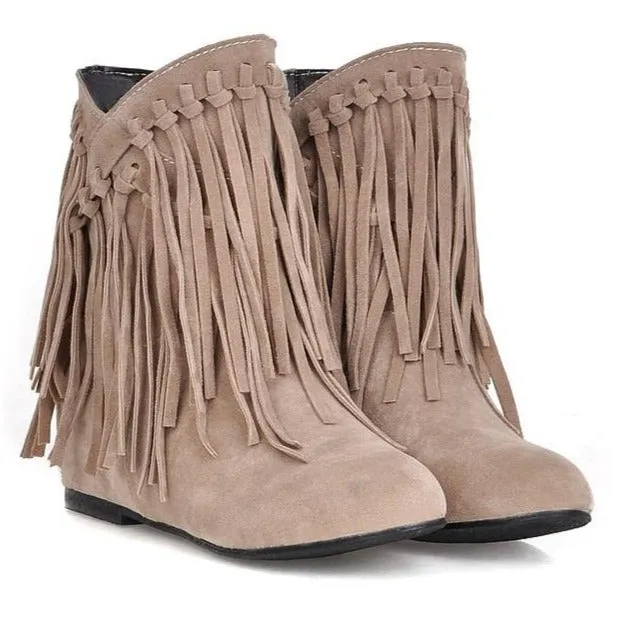 Women's suede flat fringe ankle boots