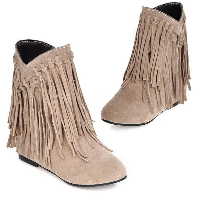 Women's suede flat fringe ankle boots