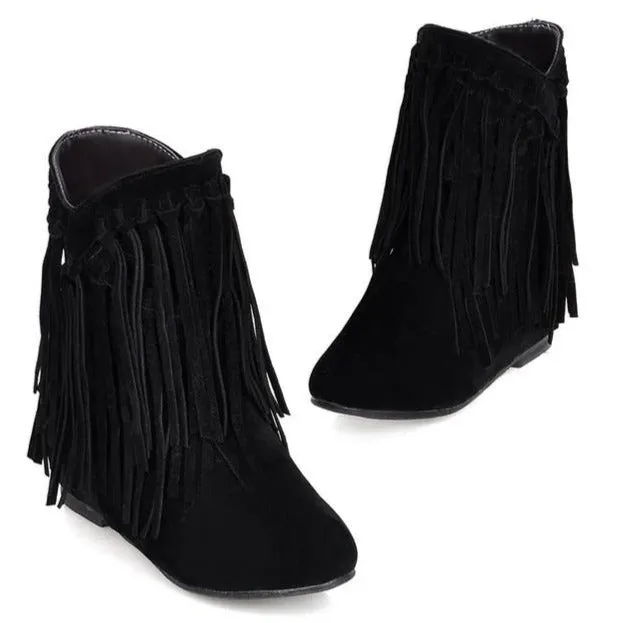 Women's suede flat fringe ankle boots