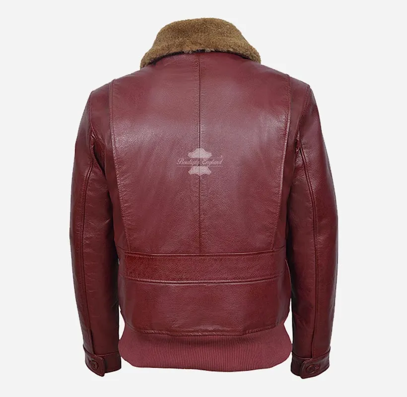 ZAGREB Men Leather Bomber Flight Jacket with Fur Collar