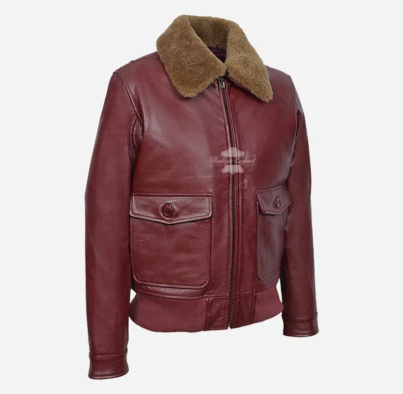 ZAGREB Men Leather Bomber Flight Jacket with Fur Collar