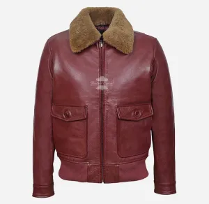 ZAGREB Men Leather Bomber Flight Jacket with Fur Collar